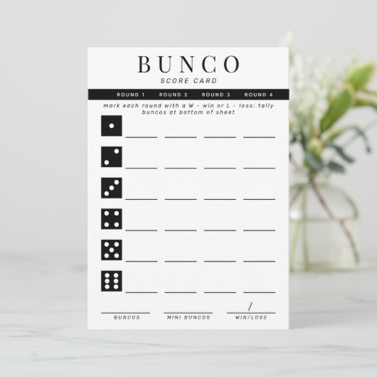 Einfache Schwarz-Weiß-Vierer-Runde-Bunco-Punktkart Einladung (Stehend Vorderseite)