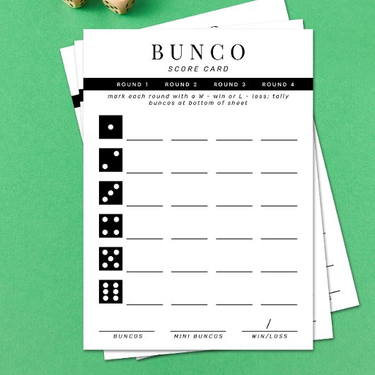 Einfache Schwarz-Weiß-Vierer-Runde-Bunco-Punktkart Einladung