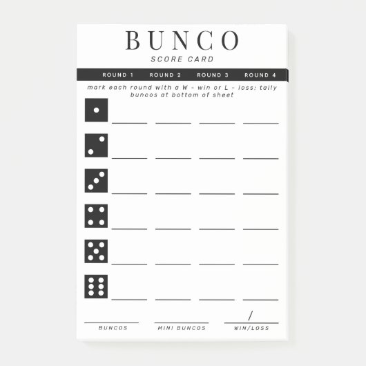 Einfache Schwarz-Weiß-Vierer-Runde-Bunco-Punktkart Post-it Klebezettel (Vorderseite)