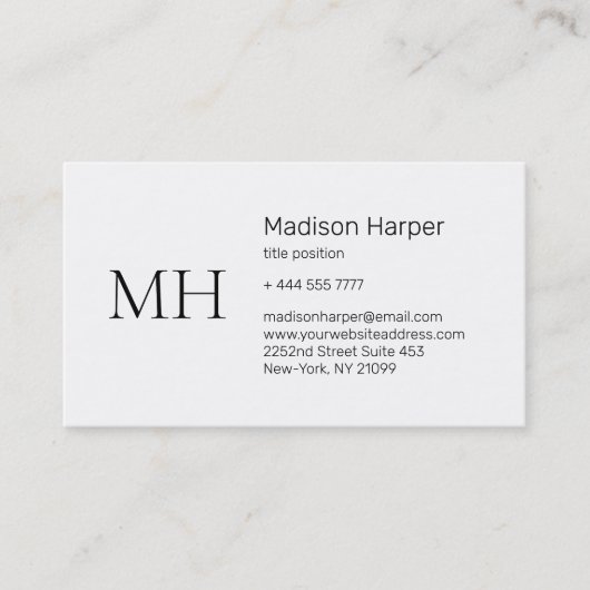 Einfache Schwarz/Weiß Visitenkarte (Vorderseite)