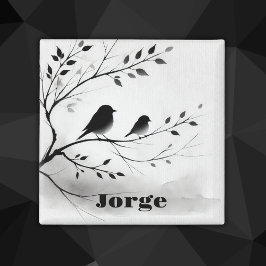 Einfache Schwarz-Weiß-Vögel, die in Bäumen herumbl Magnet