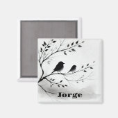 Einfache Schwarz-Weiß-Vögel, die in Bäumen herumbl Magnet (Vorderseite/Rückseite)