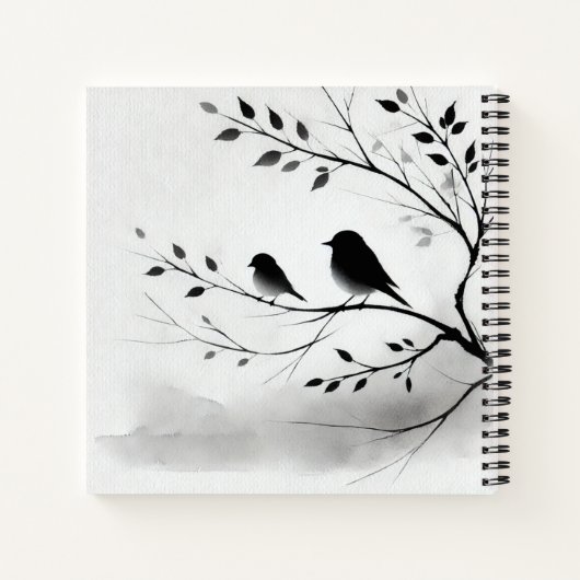 Einfache Schwarz-Weiß-Vögel, die in Bäumen herumbl Notizblock (Rückseite)