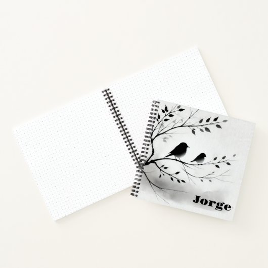 Einfache Schwarz-Weiß-Vögel, die in Bäumen herumbl Notizblock (Innenseite)