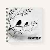 Einfache Schwarz-Weiß-Vögel, die in Bäumen herumbl Notizblock (Vorderseite)