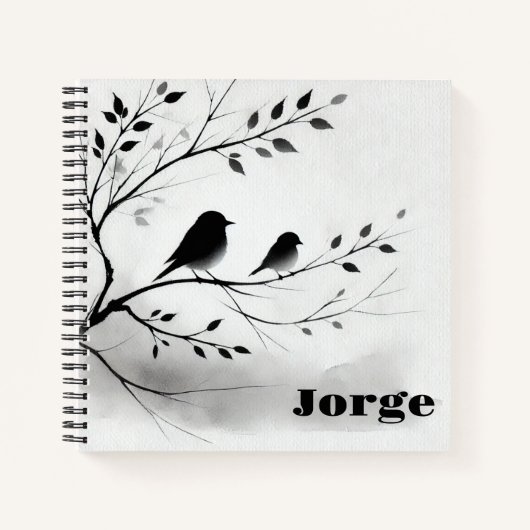 Einfache Schwarz-Weiß-Vögel, die in Bäumen herumbl Notizblock (Vorderseite)