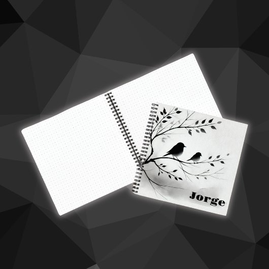 Einfache Schwarz-Weiß-Vögel, die in Bäumen herumbl Notizblock