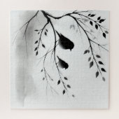 Einfache Schwarz-Weiß-Vögel, die in Bäumen herumbl Puzzle (Horizontal)