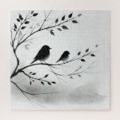 Einfache Schwarz-Weiß-Vögel, die in Bäumen herumbl Puzzle (Vertikal)