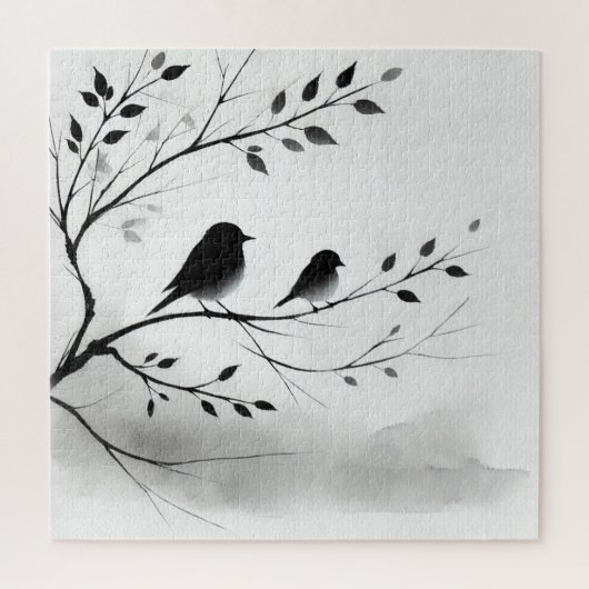 Einfache Schwarz-Weiß-Vögel, die in Bäumen herumbl Puzzle (Vertikal)