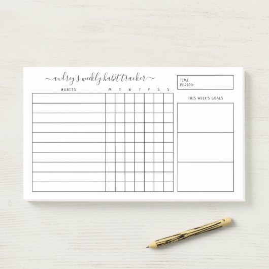 Einfache Schwarz-weiß-Weekly-Habit-Tracker Post-it Klebezettel (Auf Schreibtisch)