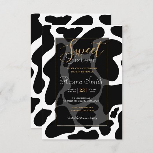 Einfache Schwarz-Weiß-Weiße Große Kuh-Flecken Tier Einladung (Vorne/Hinten)