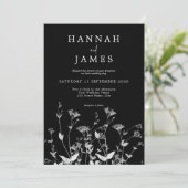 Einfache Schwarz-Weiß-Wildblume Hochzeit Einladung (Stehend Vorderseite)