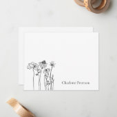 Einfache Schwarz-Weiß-Wildblume Mitteilungskarte (Vorderseite/Rückseite Beispiel)