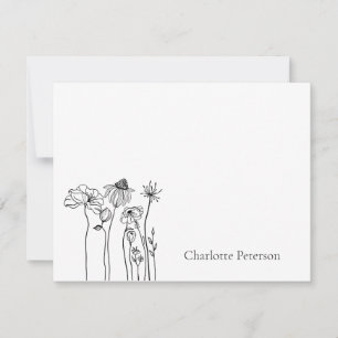 Einfache Schwarz-Weiß-Wildblume Mitteilungskarte
