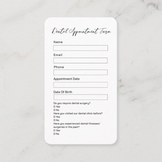 Einfache Schwarz-Weiß-Zahnarztkarte Terminkarte (Vorderseite)