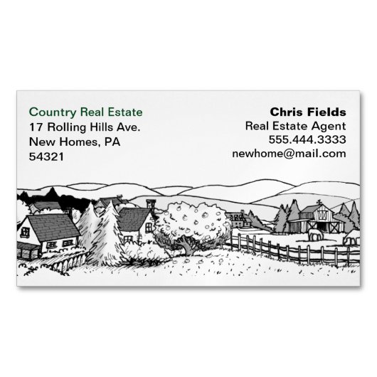 Einfache Schwarz-Weiß-Zeichn| Landschaft Magnetische Visitenkarte (Vorderseite)