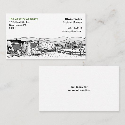 Einfache Schwarz-Weiß-Zeichn - Landschaft Visitenkarte (Vorne/Hinten)