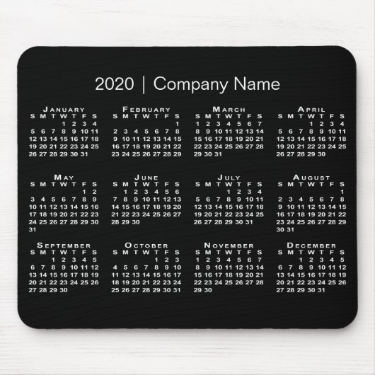 Einfache Schwarz-weiße 2020 Kalenderfirma Name Mousepad (Vorne)