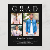 Einfache Schwarz-weiße 3-Foto-Abschluss-Feier (Vorderseite)