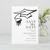 Einfache Schwarz-Weiße Abschlussfeier Save The Date (Stehend Vorderseite)