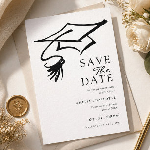 Einfache Schwarz-Weiße Abschlussfeier Save The Date