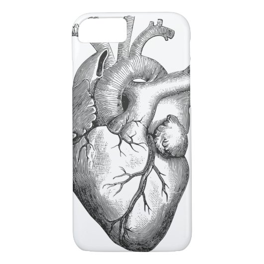 Einfache Schwarz-weiße Anatomie-Herz-Illustration Case-Mate iPhone Hülle (Rückseite)