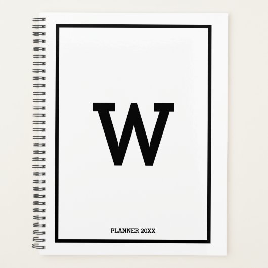 Einfache Schwarz-weiße Anfangsmonogramm monatlich Planer (Vorderseite)