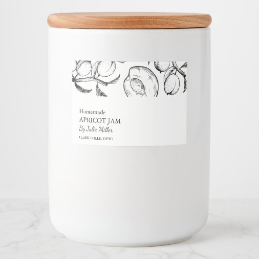 Einfache schwarz-weiße Apricot-Marmelade Lebensmitteletikett (Vorderseite)