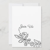 Einfache Schwarz-weiße Blumenhochzeit Einladung (Rückseite)