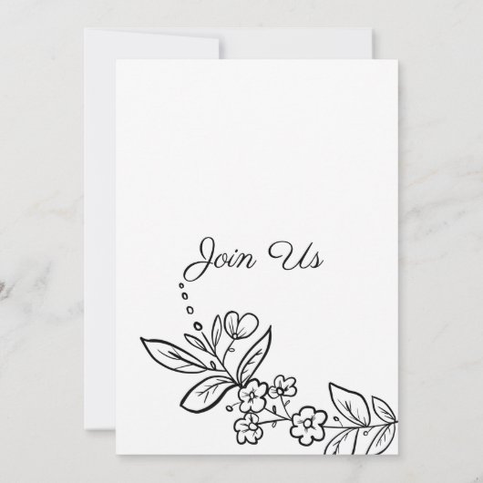 Einfache Schwarz-weiße Blumenhochzeit Einladung (Rückseite)