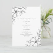 Einfache Schwarz-weiße Blumenhochzeit Programm (Stehend Vorderseite)