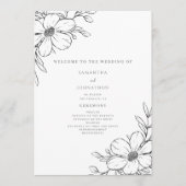 Einfache Schwarz-weiße Blumenhochzeit Programm (Vorderseite)