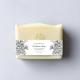 Einfache schwarz-weiße Blütenhandseife Einladungsbanderole