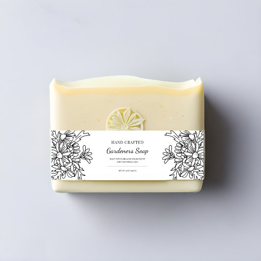 Einfache schwarz-weiße Blütenhandseife Einladungsbanderole