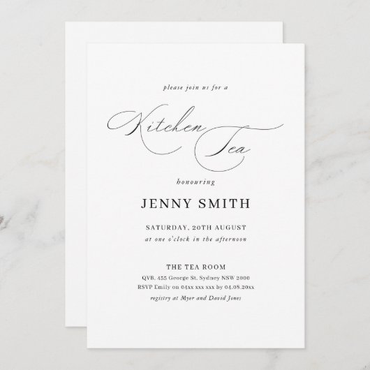 Einfache, schwarz-weiße Brause - Einladung (Vorne/Hinten)