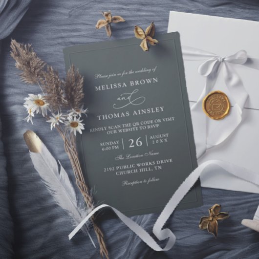 Einfache schwarz-weiße Budget-QR-Code-Hochzeit Einladung