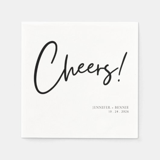 Einfache Schwarz-weiße Cheer Script Minimalistisch Serviette (Vorderseite)
