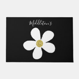 Einfache Schwarz-weiße Daisy-Gold-Familie Personal Fußmatte