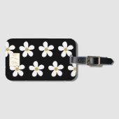 Einfache Schwarz-weiße Daisy Gold Monogram Travel Gepäckanhänger (Vorderseite (Horizontal))