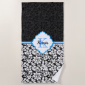 Einfache schwarz-weiße Damaskus Strandtuch (Vorderseite)