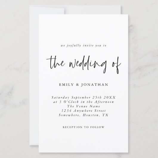 Einfache Schwarz-weiße Einladung (Vorderseite)