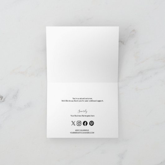 Einfache Schwarz-weiße Firmenlogos Sozialer Dank Dankeskarte (Innenseite)