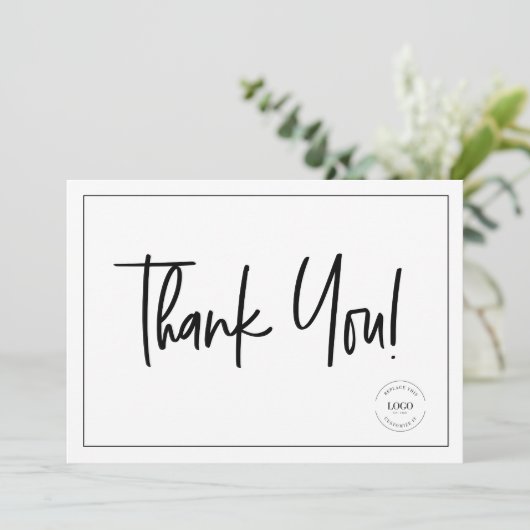 Einfache Schwarz-weiße Firmenlogos Sozialer Dank Einladung (Stehend Vorderseite)