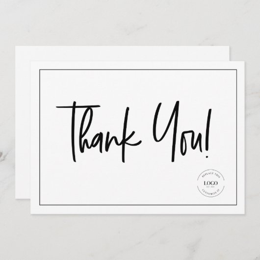 Einfache Schwarz-weiße Firmenlogos Sozialer Dank Einladung (Vorne/Hinten)