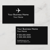 Einfache Schwarz-weiße Flugzeuggeschäftskarten Visitenkarte (Vorne/Hinten)