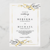 Einfache Schwarz-weiße Foliage Hochzeit Real Folieneinladung (Vorderseite)