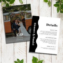 Einfache Schwarz-weiße Foto-Hochzeitsdetails Begleitkarte