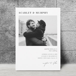 Einfache Schwarz-weiße Foto Monogram & Script Hoch Einladung