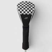 Einfache Schwarz-weiße Gingham Karierte Initialen Golf Headcover (Vorderseite)